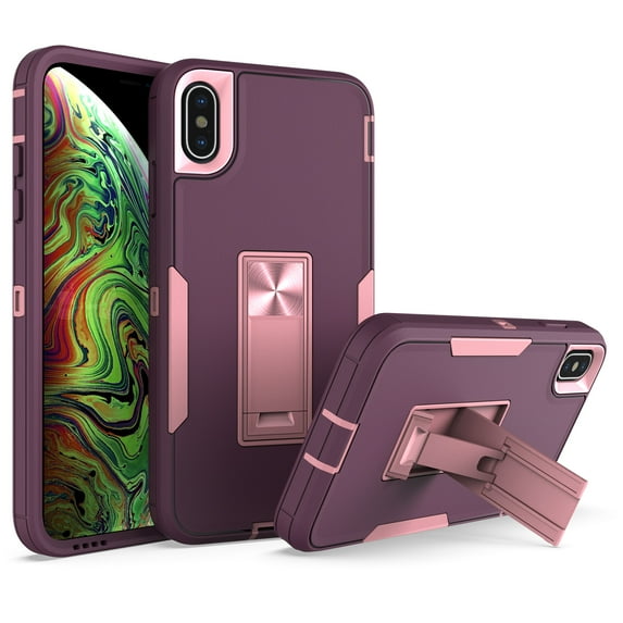 Allytech Compatible for iPhone XS Max 2018(6.5 inch), Anti-Scratch Shockproof Bumper Protective Phone Case with Built-in Car Mount Kickstand Heavy Duty Case for iPhone XS Max 6.5", Purple+Rosegold