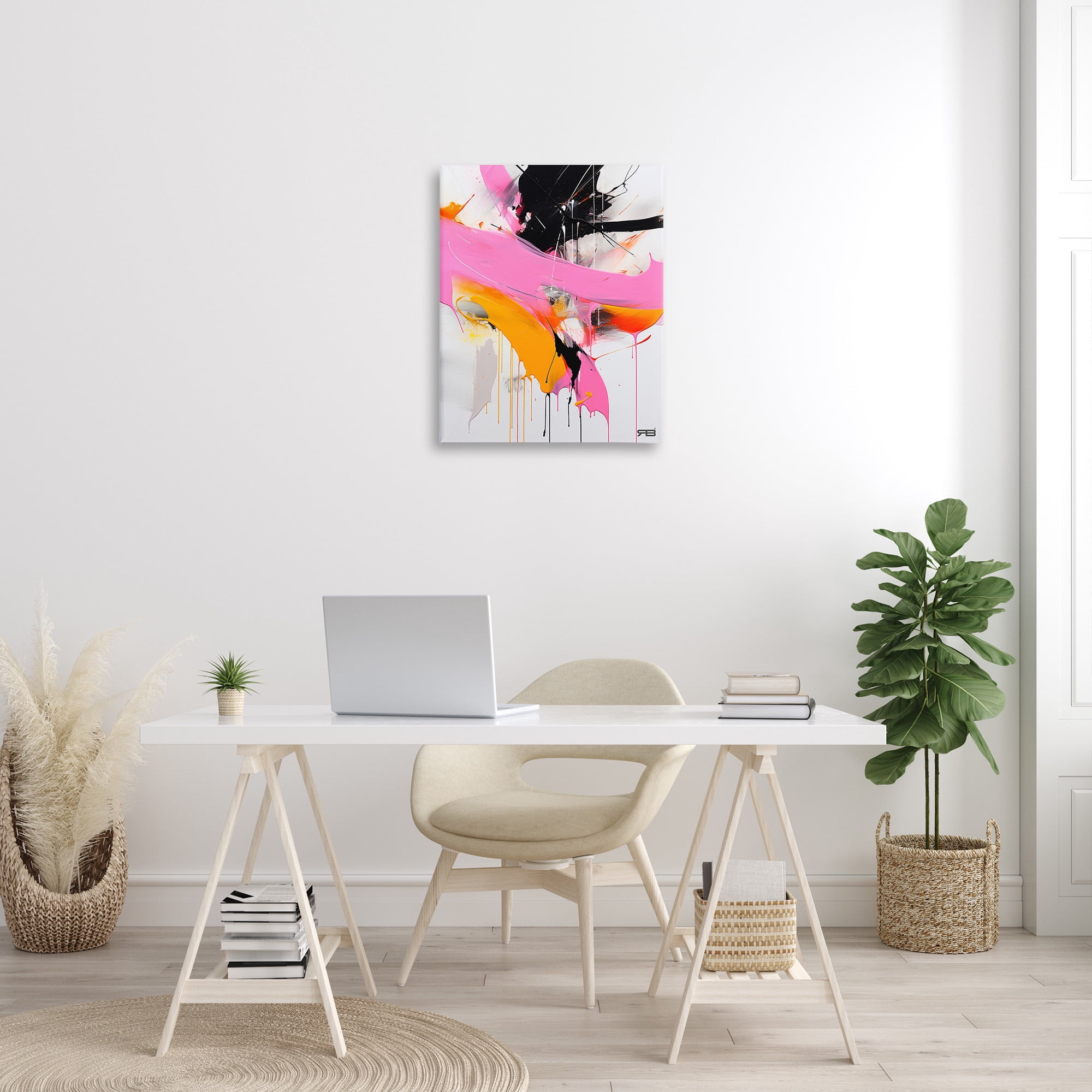 Stupell Industries Pink & Black Contemporary Abstract Painting Gallery Wrapped Canvas Art Print Wall Art, 24 x 30