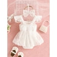 thumbnail image 4 of Musuos Baby Girl Summer Outfit, 3 6 12 18 24Months Square Neck Fly Sleeve Lace Romper Dress Bow Headband 2 Piece Set for Toddler, 4 of 9