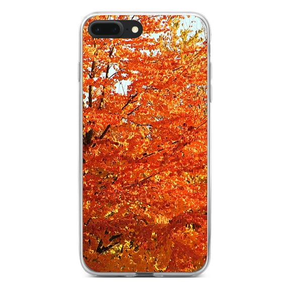 DistinctInk Clear Shockproof Hybrid Case for iPhone 7 PLUS / 8 PLUS (5.5" Screen) - TPU Bumper, Acrylic Back, Tempered Glass Screen Protector - Orange Autumn Leaves