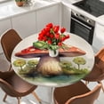 thumbnail image 2 of Mushroom Frogs Table Cloth, Round Fitted Tablecloths with Elastic Edge, Spring Floral Green Botanical Rustic Wipeable Waterproof Table Cover for Kitchen Wedding 45-54 Inches, 2 of 4