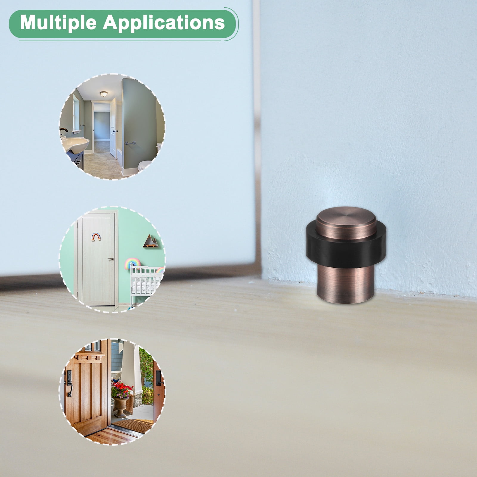 Uxcell 4-Pack Floor Door Stoppers, Stainless Steel Cylindrical Door Stop with Plastic Rubber Bumper [Copper Tone]