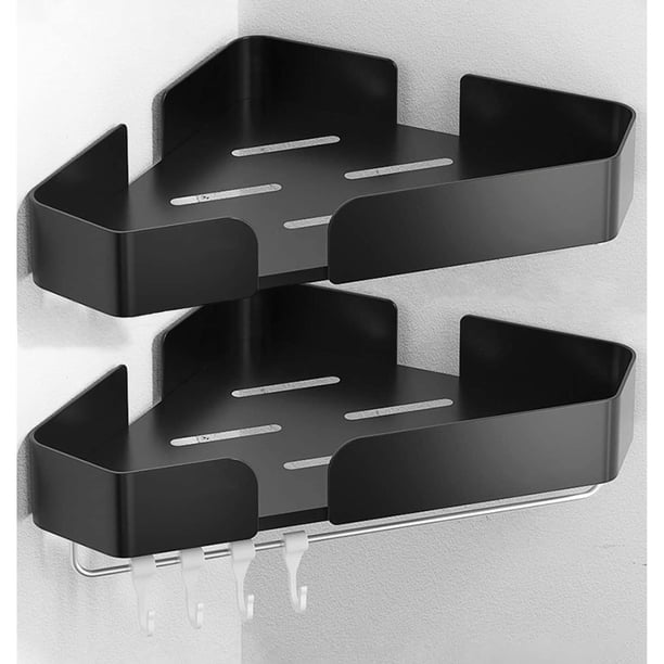 Estante de ducha de esquina de 2 piezas, estante de baño, almacenamiento de accesorios, estante de pared de aluminio con ganchos para cocina y baño