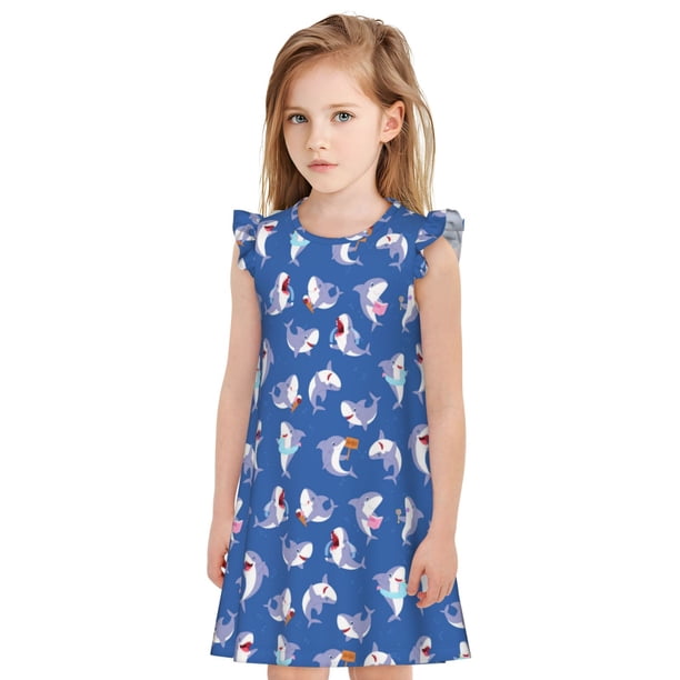 Balery Cute Shark Camisón de princesa para niñas, pijama de algodón con mangas abullonadas, suave y bonito.-XX-Large
