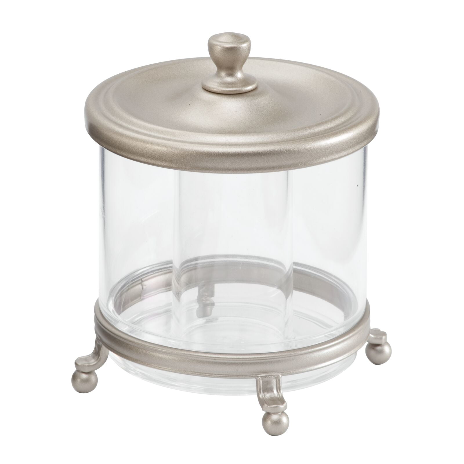 mDesign Modern Round Bathroom Vanity Countertop Storage Organizer Canister Jar for Cotton Swabs Bath Salts Clear/Bronze Makeup Sponges Balls Rounds 