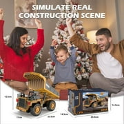 Remote Control Dump Truck Toys,13 Channel 4WD RC Construction Toy Vehicles with Sounds & Lights, 2 Batteries,Christmas Birthday Gifts for Boys Kids Age 3+