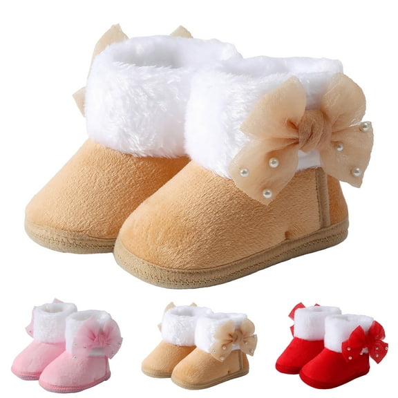 Mepaouo Baby Booties Cozy Fleece Boy Girl Boots Winter Snow Bowknot Newborn Walker Crib Sock Shoes Khaki 3
