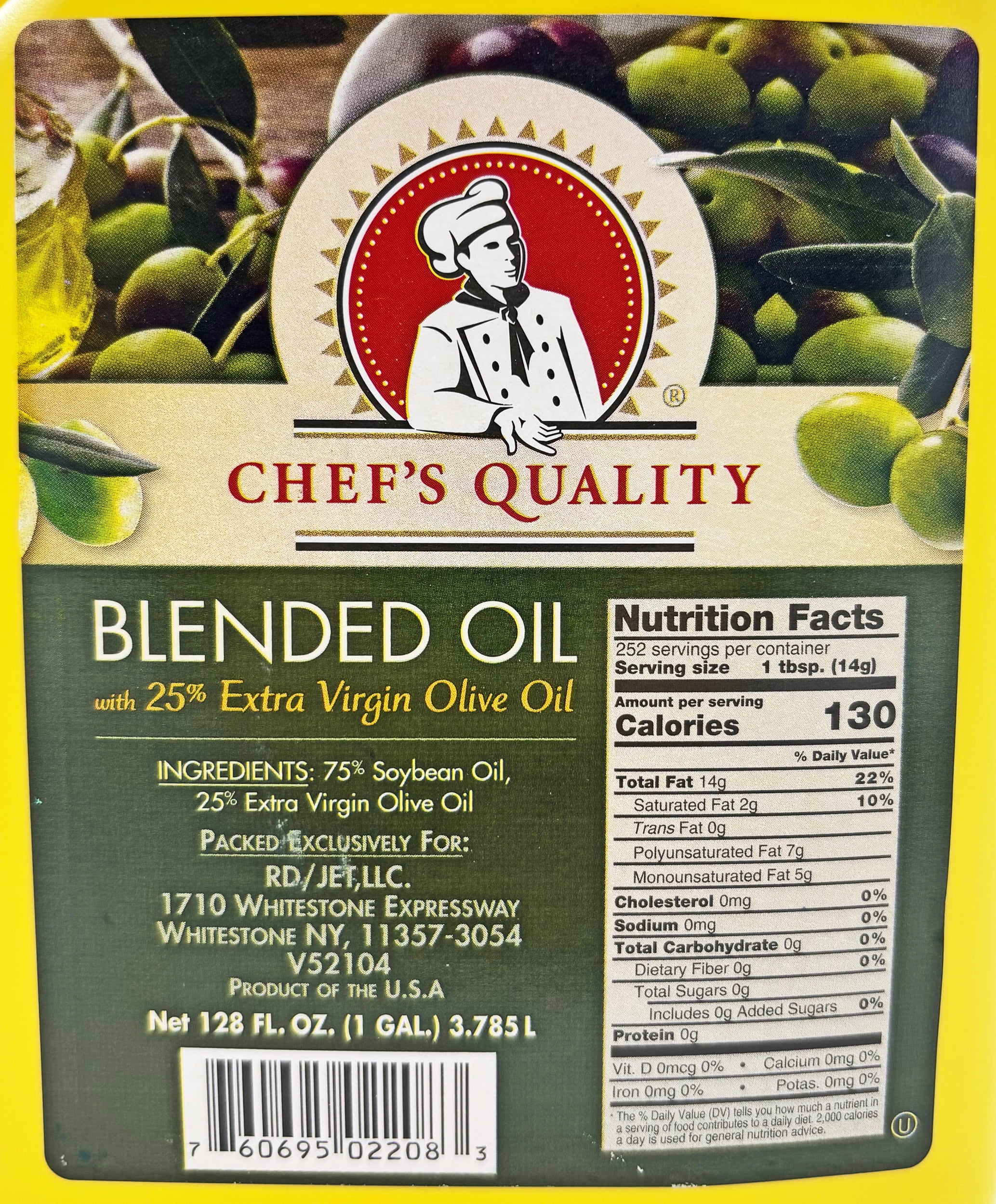 Chef's Quality Blended Oil | 25% Extra Virgin Olive Oil & 75% Soybean Oil | Kosher | 1 Gallon