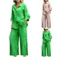 thumbnail image 2 of UPPADA Jogging Suits for Women,Womens 2 Piece Outfits Fall Cotton Linen Set Casual Long Sleeve Button Down Shirts and Pants Suits with Pockets Green,XXXL, 2 of 7