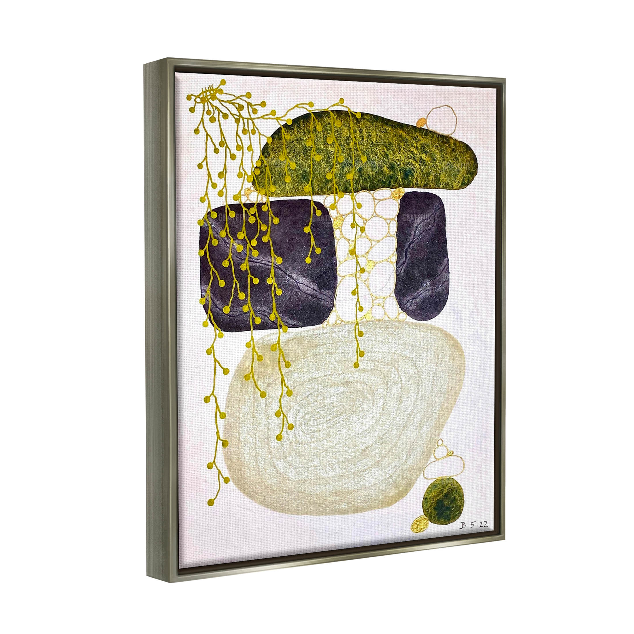 Botanical Mossy Rock Shapes Abstract Graphic Art Luster Gray Framed Art Print Wall Art