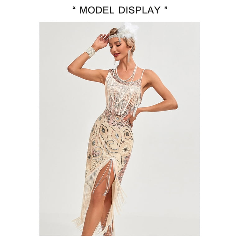 green emerald velvet dress Wedtrend Women's Great Gatsby Dress Beaded Fringed Dark Green Flapper Dress, Dark Green / L main image 1