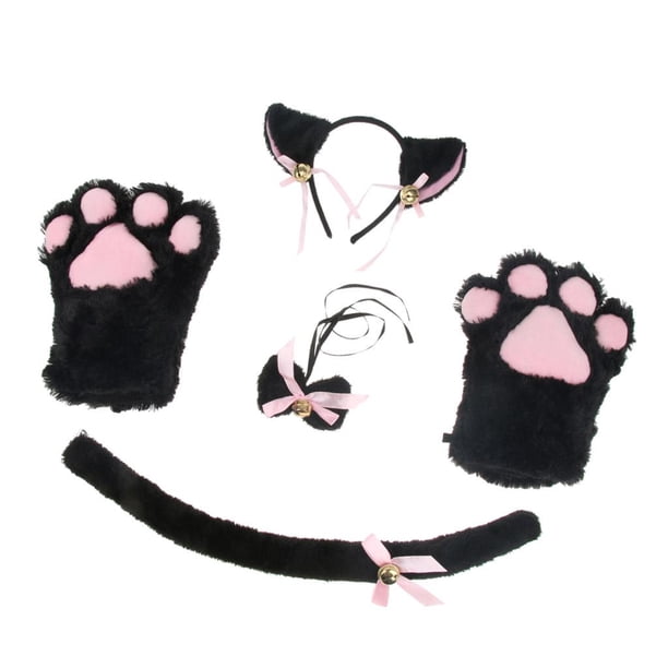 Guantes De Felpa Cuello Patas Disfraz Negro Zulema Disfraz de Cosplay de gato