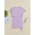 thumbnail image 5 of Aojekbee Baby Girls Two Piece Outfits Solid Color Short Sleeve T-Shirt and Drawstring Ruched Sleeveless Dress Set Summer Clothes, 5 of 10