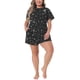 thumbnail image 1 of Conjunto de pijama de mujer de talla grande Agnes Orinda, con cuello redondo y mangas cortas, 1X, negro, 1 of 6