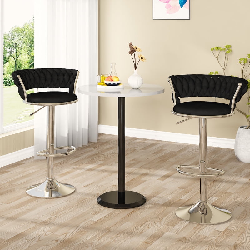Baxluxe Velvet Bar Stools Set of 2, 360 Degree Swivel Bar Chairs with Footrest & Backrest, Adjustable Counter Height Barstool Dining Chairs, High Stool Pub Chairs for Kitchen Island, Black