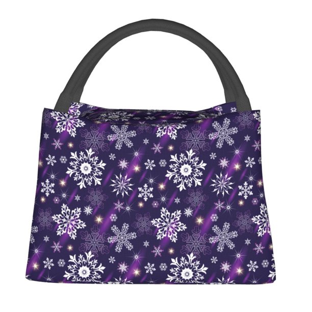 Balery Christmas Purple Snowflakes Bolsa de Aislamiento Portátil – Bolsa de Almuerzo con Forro de Aluminio Mejorado, Funda Impermeable y Fácil de Limpiar para Picnic y Caja de Almuerzo