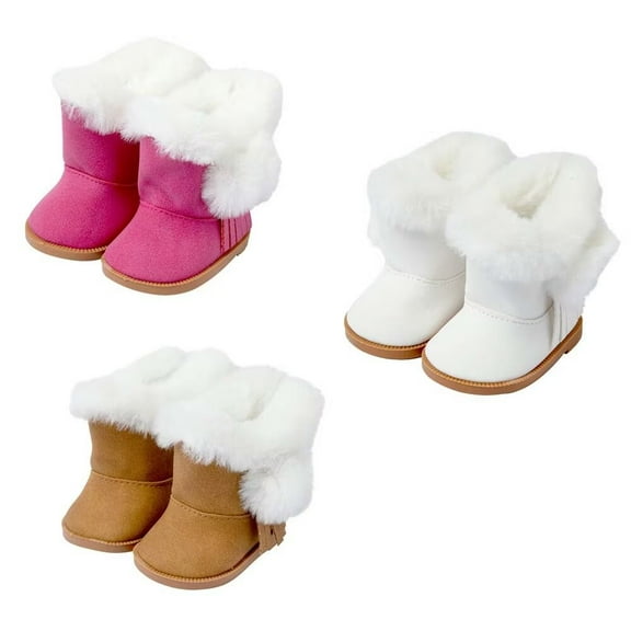 AmaMary 3 Pairs 18" Doll Winter Plush Shoes American Doll Accessories Winter White Plush Snow Boots