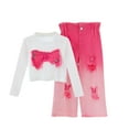 thumbnail image 2 of Tdoqot Girls Outfits Set- Cute Casual Long Sleeve Embroidered Shirts and Denim Pants Kids Spring Clothes Hot Pink Size 4-12, 2 of 7