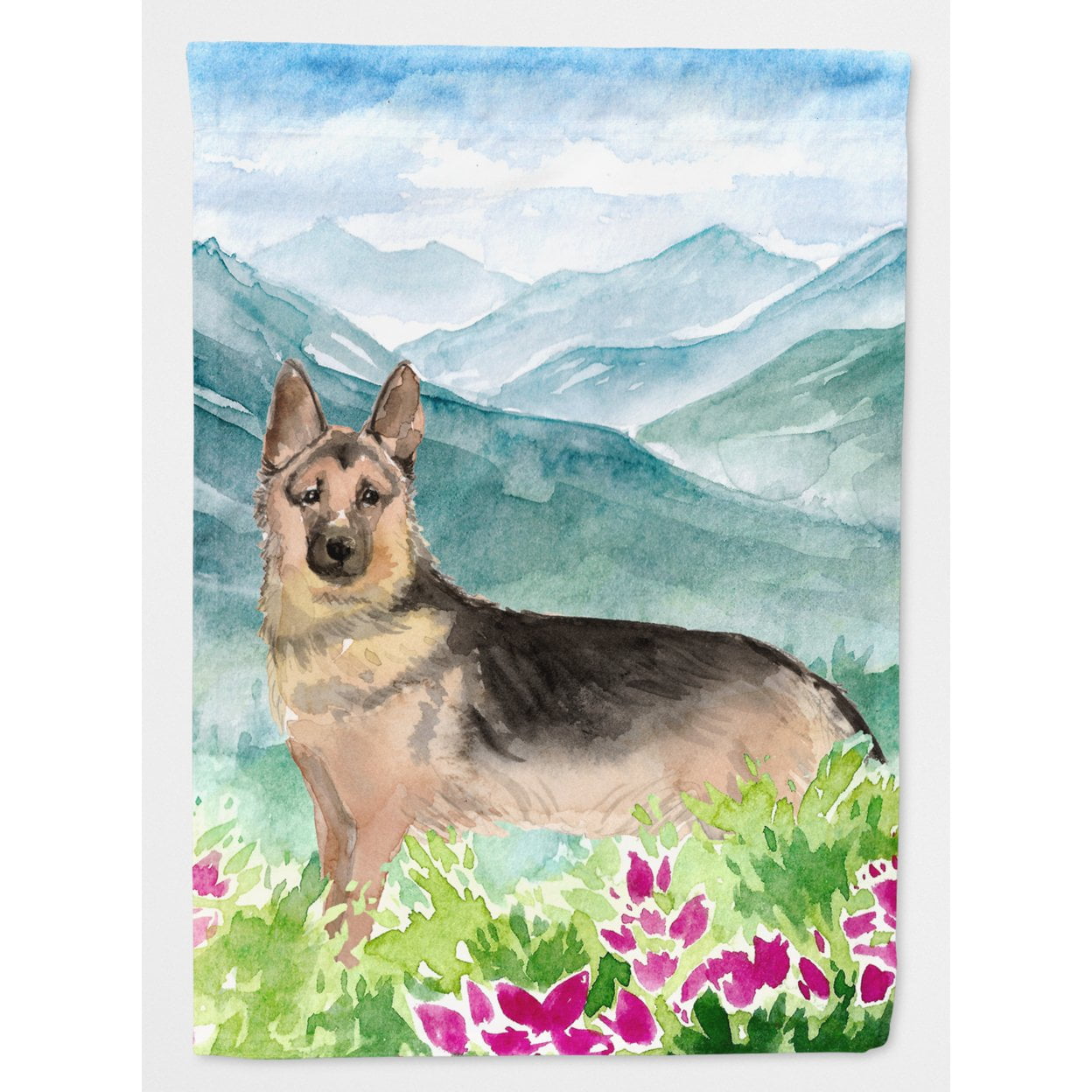 Mountian Flowers German Shepherd Flag Canvas House Size