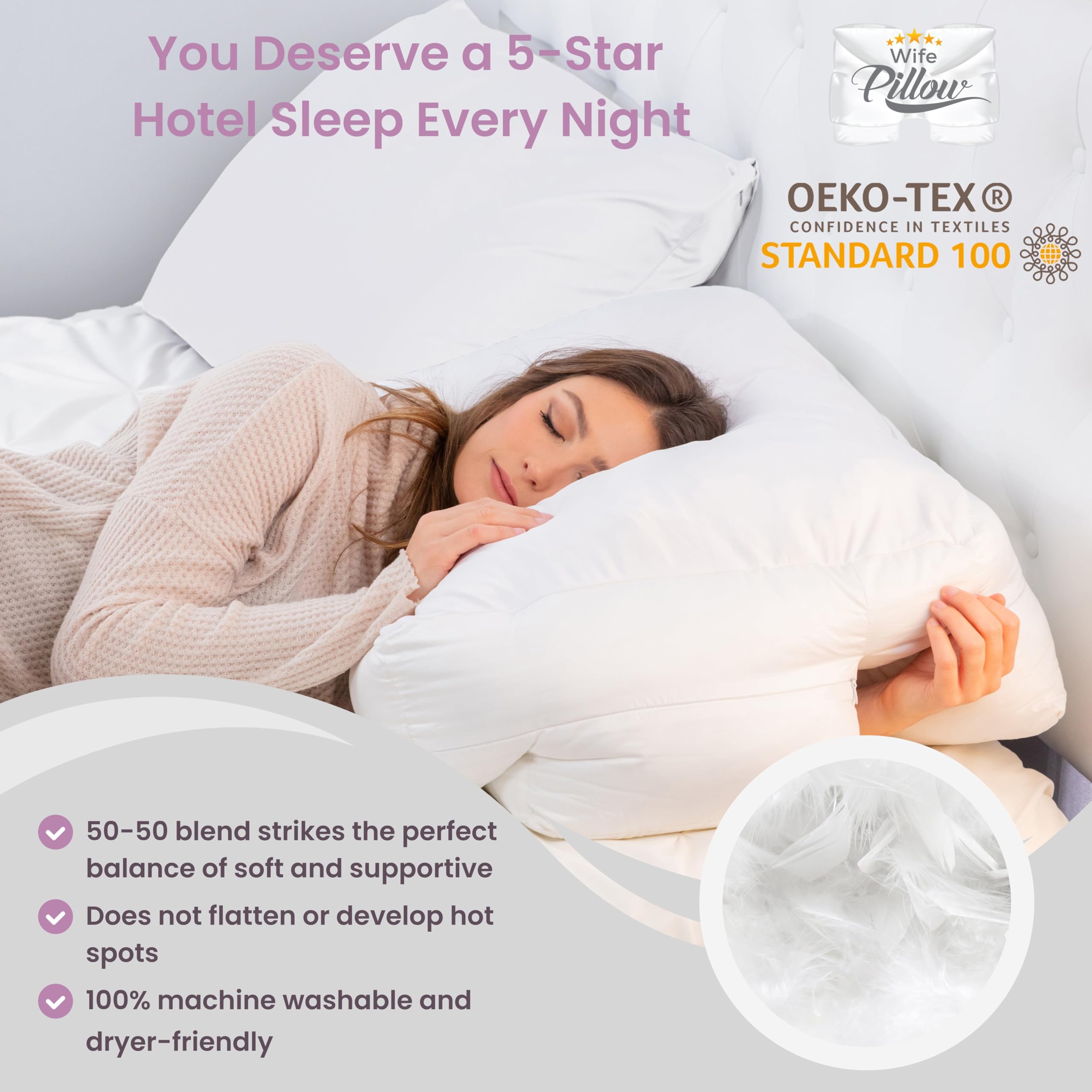 Wife Pillow - 50/50 Feather-Fiberfill, 1 LBS Extra Bag of Stuffing, Hotel Style Blend: White Goose Down Feather w/Siliconized Fiberfill Customize Comfort & Support. Filling: Super - Soft