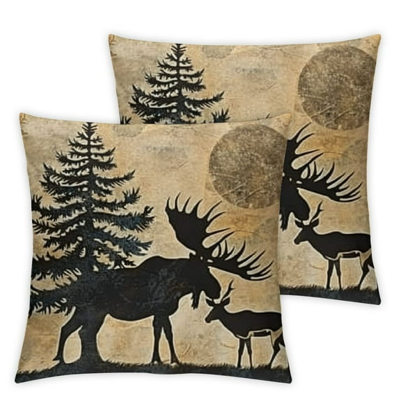 nygtbtfer Set of 2 Throw Pillow Covers,Cabin Hunting Cushion Case for Home Living Room Decor, Reversible Animals Brown Yellow Decorative Throw Cushion Case, White