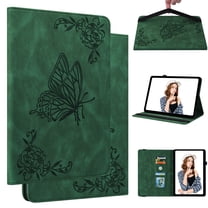 FJLBDE Case for Samsung Galaxy Tab S10 FE/ S9 FE/Tab S9 11 Inch, Embossed Butterfly PU Leather Flip Wallet Cases Folio Pencil Holder Stand Cover, Green