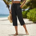 thumbnail image 7 of XinghaiYIDE Womens Capri Pants Casual Summer Stretch Linen Button Elastic Waist Straight Pants, 7 of 7