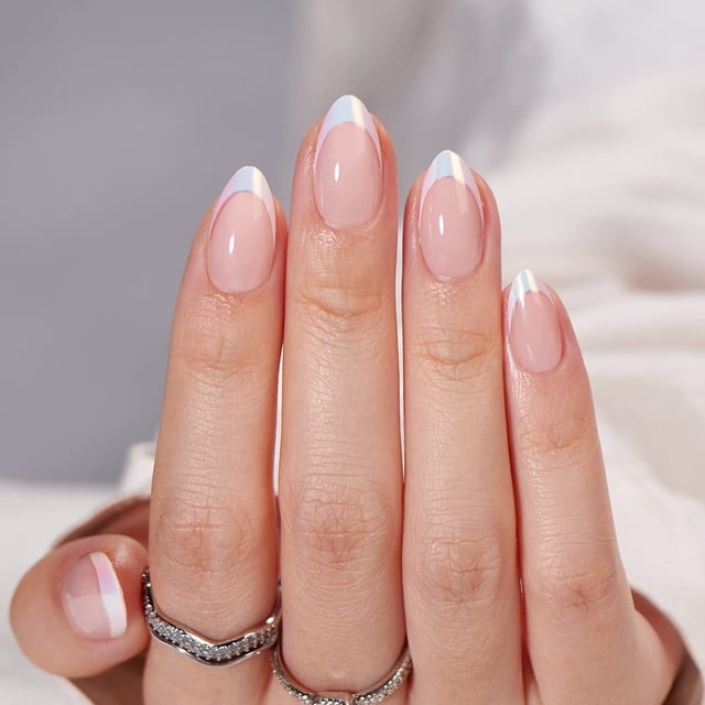 Gel corto Press On Nails BTartBox con punta francesa y almendras blancas