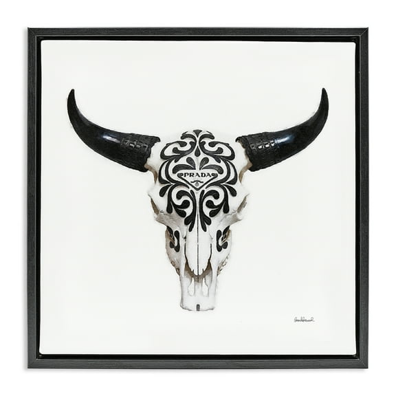 Stupell Industries Fashion Brand Cow Skull Fashion Painting Black Floater Framed Canvas Art Print Wall Art, 18 x 18