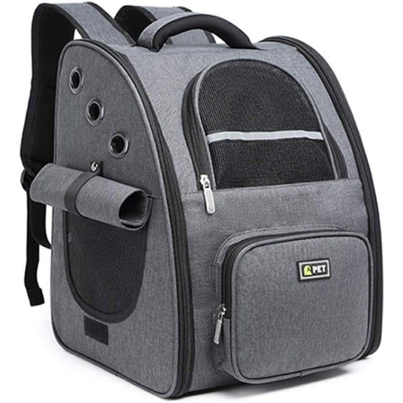 Pet Carrier Backpack with Roll-Up Windows, Foldable & Portable for Small Dogs and Cats, Travel/Vet/Emergency Use, Dark Grey