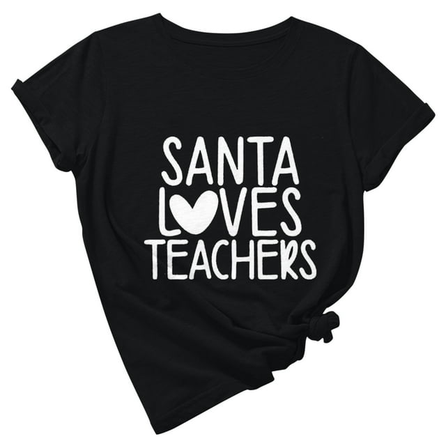 Hauts Amples à Col Rond pour Femmes, Pull Imprimé Mignon pour la Journée des Enseignants, Manches Courtes, T-Shirt