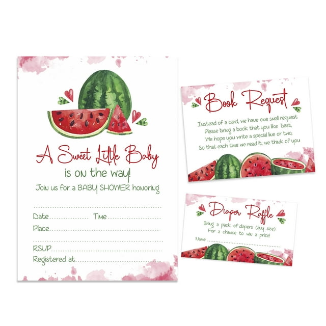Inkdotpot Set Of 30Gender Neutral Baby Shower Invitations-Diaper Raffle Tickets And Baby Shower Book Request Cards Watermelon Invites Its A Boy Its A Girl
