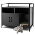 thumbnail image 1 of Gymax Large Litter Box Enclosure Cat Wooden Storage Cabinet with 2 Doors Black, 1 of 10