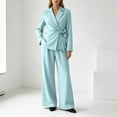 thumbnail image 6 of Women's 2 Piece Outfits Matching Lounge Sets Wrap Tops and Pants Fall Business Suit Set Dressy Pantsuits Women's Casual Business Office Suit, 6 of 7