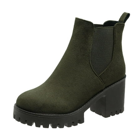 

Lovskoo 2024 Women s Ankle Boots Round Toe Chunky Heel Large Size Winter British Style Frosted Black Thick Soled High Heel Ankle Boots Olive Green