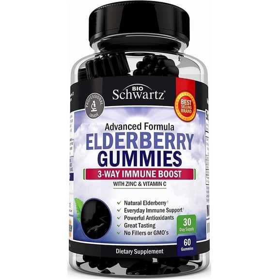 BioSchwartz Advanced Formula Elderberry Gummies with Vitamin C and Zinc, Immune Support, 60 Count