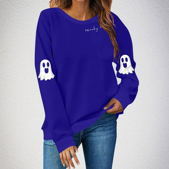 Neewe Women's Casual Crew Neck Sweatshirt Halloween Printed Loose Soft Long Sleeve Pullover Tops