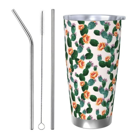 

Salouo Cactuses Print 20oz Tumbler with Lid Stainless Steel Vacuum Insulated Tumbler Durable Insulated Coffee Mug Thermal Cup with Splash Proof Sliding Lid-Straw Three-piece Set