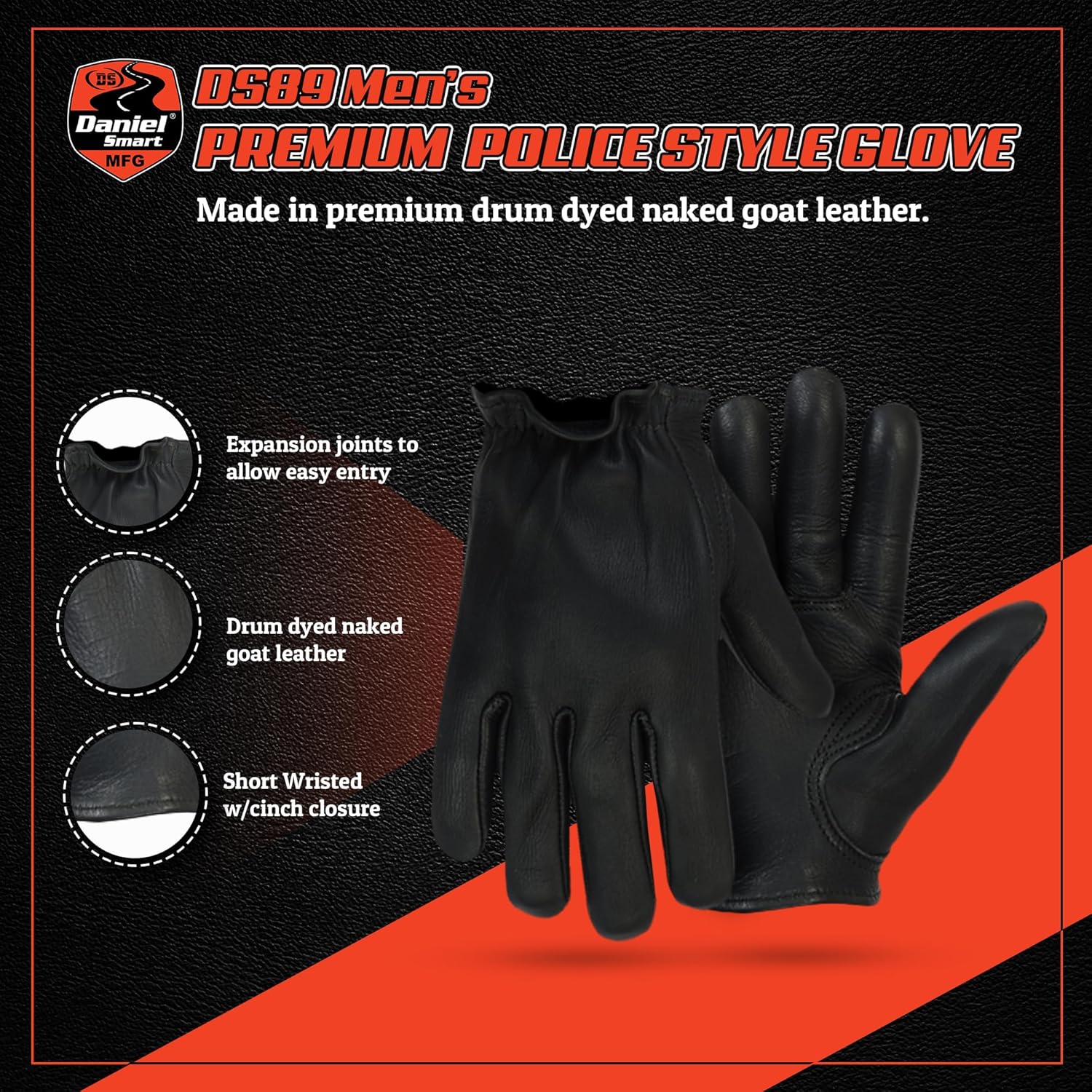 Daniel Smart Men’s Leather Gloves Premium Naked Goat Unlined Motorcycle Leather Gloves with Short Wrist