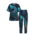 thumbnail image 3 of Women's Pajamas Set Crew Neck Loungewear Sleepwear Short Sleeve Top Pants Pj Sets, Peacock Feathers Cool Peafowl, 3 of 6