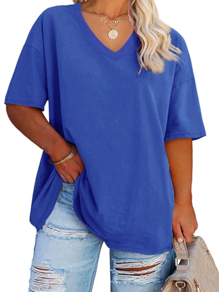 Sherrylily Women Plus Size V Neck T Shirts Half Sleeve Tees Loose Fit ...