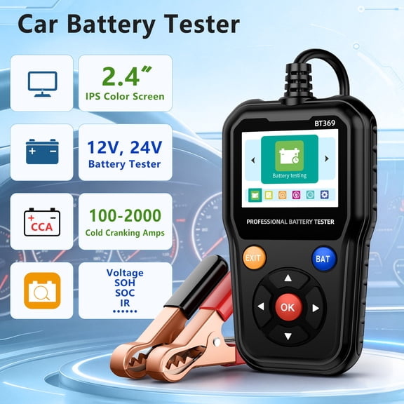 Car Battery Tester 12V 24V, Automotive Battery Analyzer Scanner Health Monitor 100-2000 CCA, 2.4" IPS Screen
