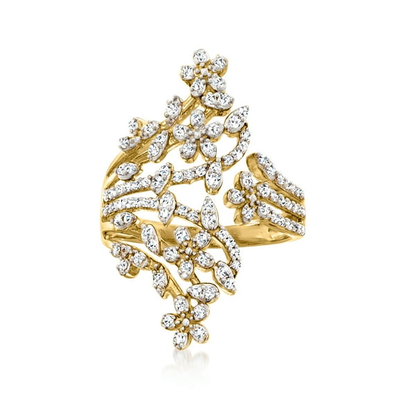 Ross-Simons 0.50 ct. t.w. Diamond Flower Bypass Ring in 18kt Gold Over Sterling, Women's, Adult