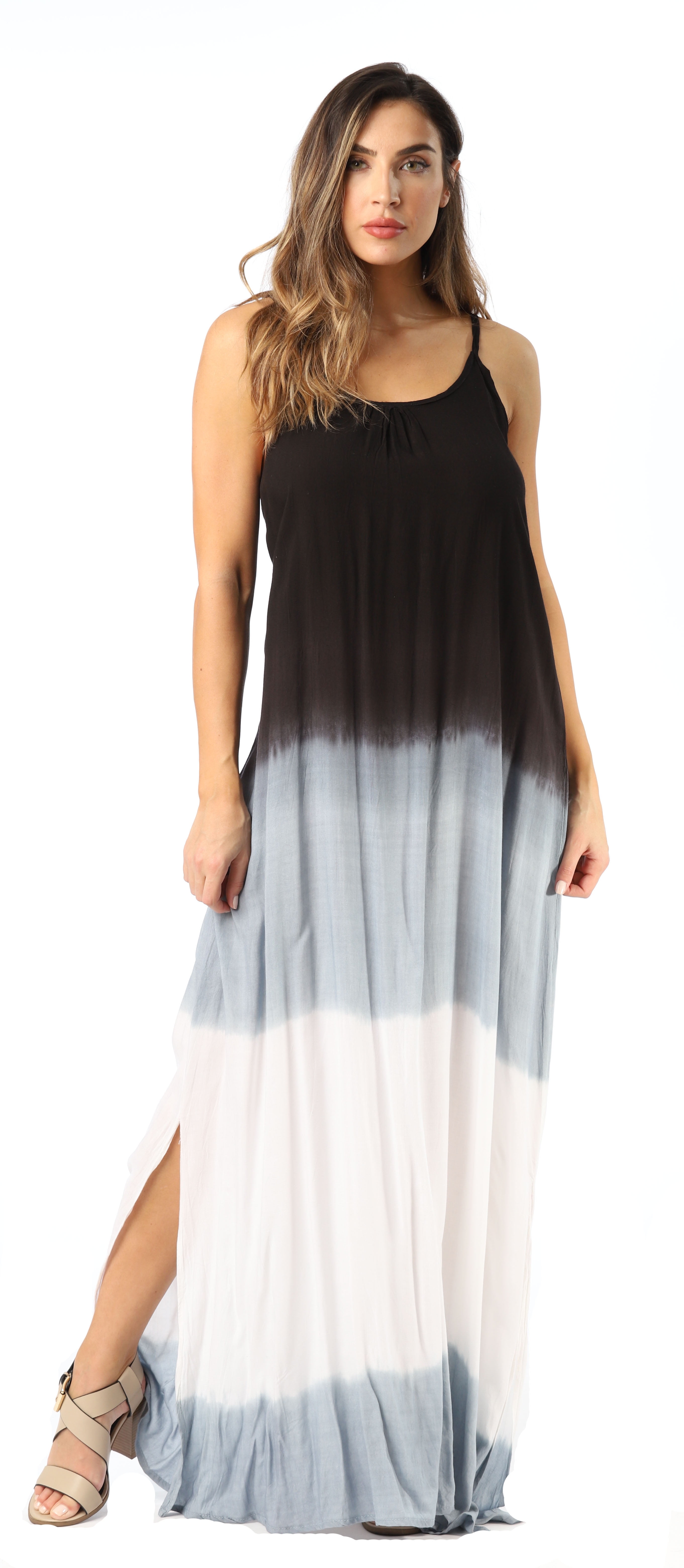 Riviera Sun Tie Dye Spaghetti Strap Maxi Dress (Black / White, Small) -  Walmart.com
