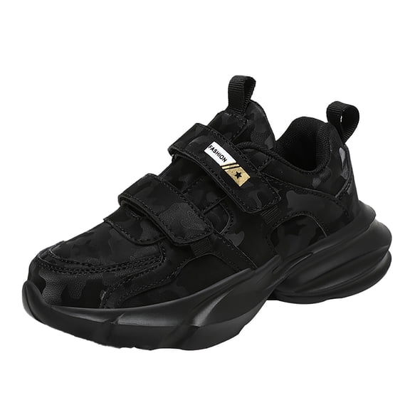 AUDeals Kids Boys Chunky Sole Sneakers, Retro Y2K Streetwear Shoes, Slip-On Non-Slip Lightweight Casual Shoes (Black, 5-5.5 Years)