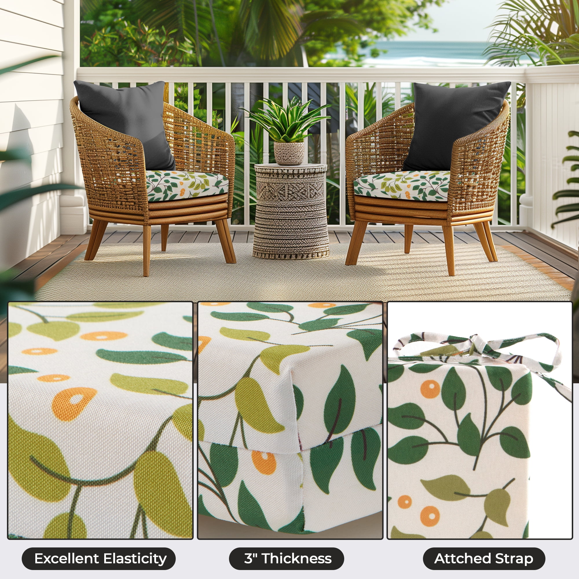 UNIKOME 17" x 16" U-Shape Round Corner Outdoor Chair Cushions, Waterproof (4 Count)