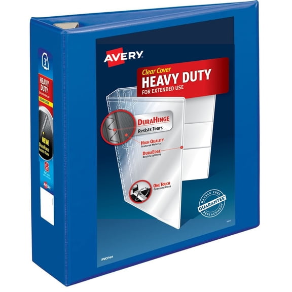 Avery Heavy Duty View Binder, 3", Blue, Slant Ring, One-Touch, 635 Sheet Capacity, 1 Binder