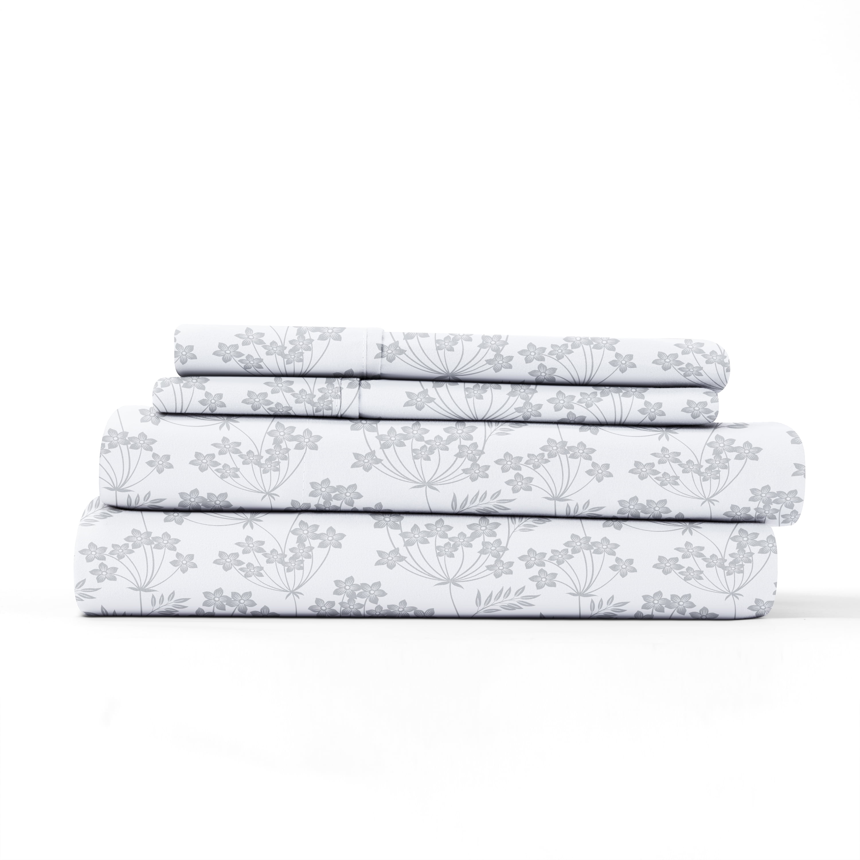 Noble Linens 4 Piece Pattern Microfiber Bed Sheets Set, Light Blue Chantilly Lace Style, King