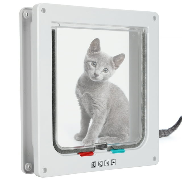 Porte Rabattable pour Chat, 4 Modes de Commutation Porte Rabattable Étanche en Plastique Transparent pour Maison pour Intérieur et Extérieur Blanc, Marron