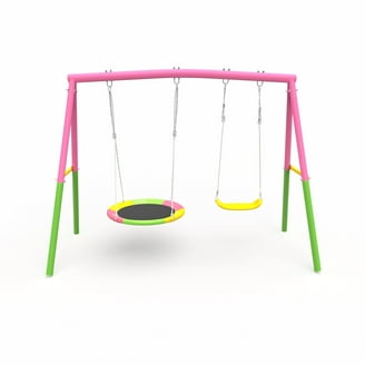 Son and daughter 2点set ZenSports Outdoor Kids Swing Set, 2 Seats, 1 Glider, Heavy-Duty